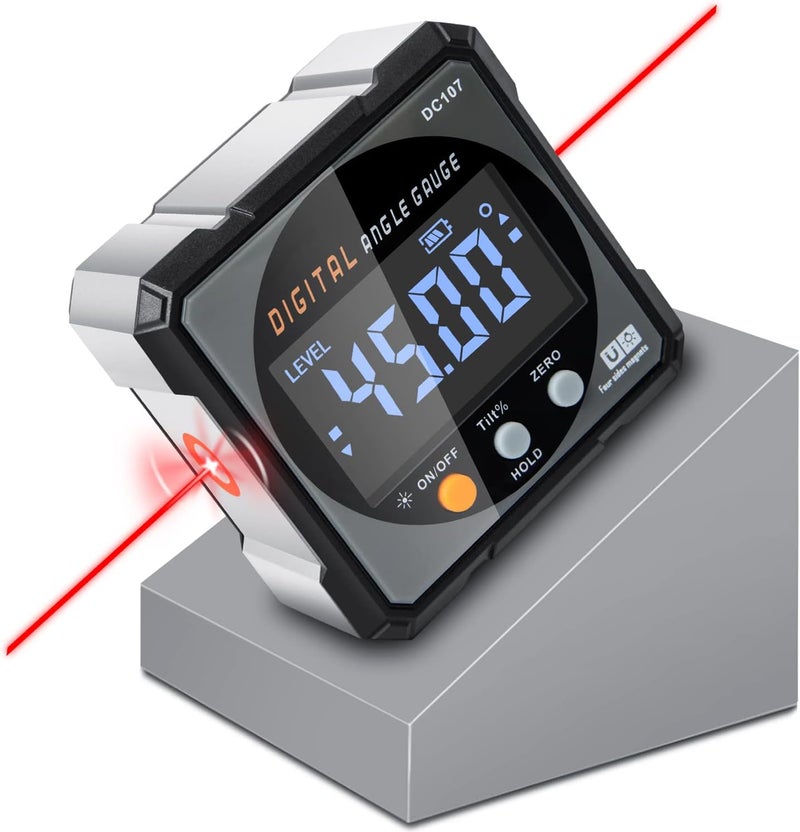 COROLLATA Digital Angle Finder with Electronic Laser - 4-side Strong Magnetic Angle Gauge, Cube Inclinometer with Backlight, Table Saw Miter Protractor, Woodworking Measuring Tool, Level Box for Hanging - Image 1